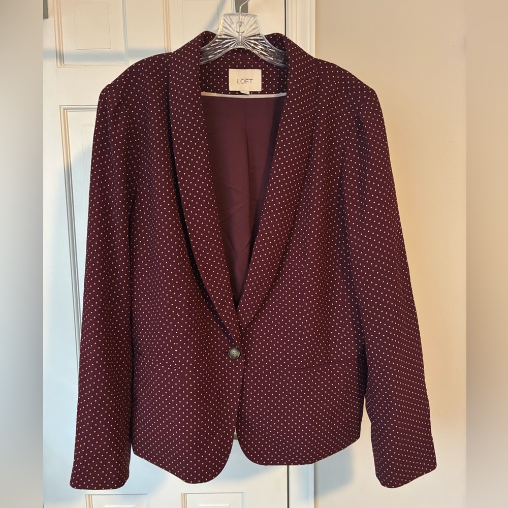 LOFT Burgundy Blazer with White Dots